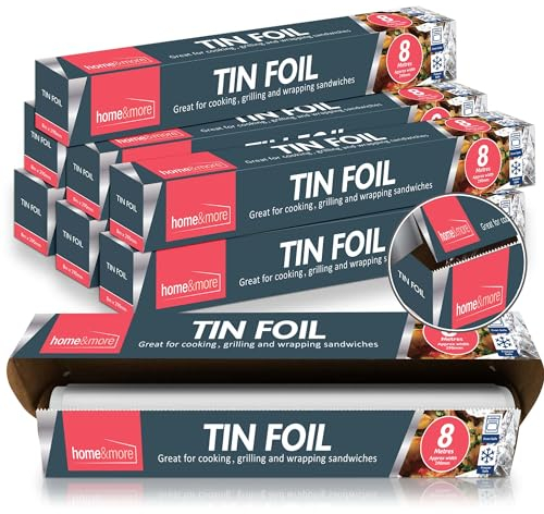 SOL Paquete de 8 láminas de estaño de 8 m x 29 cm, tamaño grande, 64 m en total, papel de cocina antiadherente para envolver, asar, asar y hornear, resistente, cortador integrado