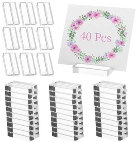 Lnrueg Tischkartenhalter aus Acryl, transparent, Menühalter mit Kartenschlitz, Tischnummernständer für Hochzeit, Party, Bankett, Meeting, 40 Stück