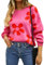 HEYPORK Damen Herbst Winter Warm Bequem Pullover Casual Mode Strickjacke Strickpullover Frauen Bedruckte Pullover Blume Pullover(Rot, S)