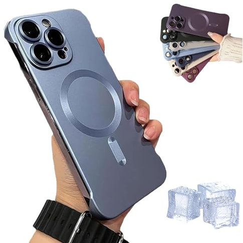 Hohny Frameless Magnetic Adsorption Bare Phone Sensation Case, Metallic Paint Frameless Magnetic Phone Case For Iphone 15 14 13 12 Pro Max Plus (For iPhone13Promax,Light Blue)