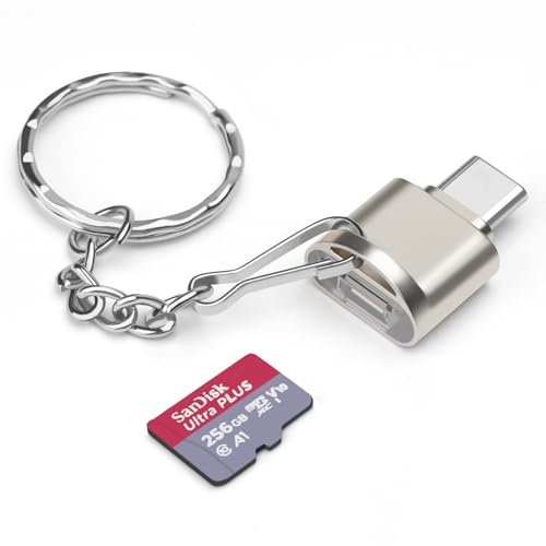 AIYEEN Type C TF Card/Memory Card Reader Adapter with Keychain, USB 3.0 Type-C to Micro SD SDHC SDXC OTG Reader, Compatible with iPhone 15 Pro Max Mac Windows Linux PC Samsung Galaxy (Light Gold)
