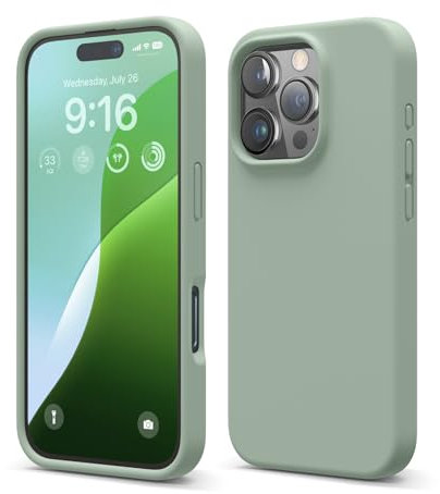 elago Compatible with iPhone 16 Pro Case, Premium Liquid Silicone Case, Full Body Protective Cover, Shockproof, Slim Phone Case, Anti-Scratch Soft Microfiber Lining, 6.3 inch (Khaki Green)