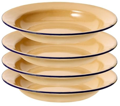 PAMINGONO Platos de Esmalte 20 Cm Amarillo Puro, Bandejas Esmaltadas Resistentes, Conjunto 4 Piezas, para Servir Frutas y Aperitivos en Restaurantes y Picnic