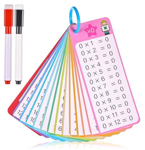 Prasacco 13 Stück Multiplikationskarten, 1x1 Lernkarten Einmaleins Spiel 1x1 Lernen Spiel mit 2 trocken Abwischbaren Markern Tragbare Lernhilfe Einschulung Rechenhilfe Spiel Einschulung Geschenk