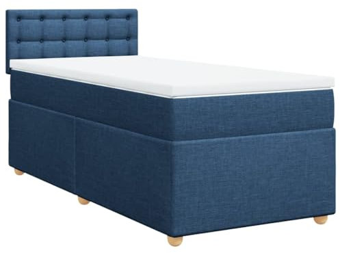 vidaXL Boxspringbett, Polsterbett Bett mit Matratze Matratzenauflage, Bettgestell mit Kopfteil Lattenrost, Einzelbett für Schlafzimmer, Blau 80x200cm Stoff
