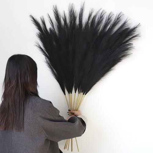 Larber 8 pcs Faux Pampas Grass 113CM, Soffice Erba Artificiale Pampas Falso Erba Pomposa per Vaso Home Wedding Decor (nero)
