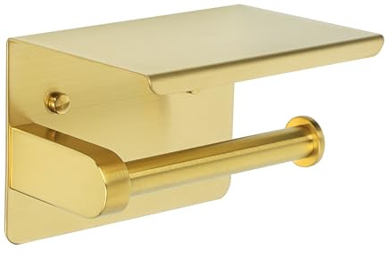 Mooche Klopapierhalter, Toilettenpapier Halterung mit 14cm Ablage für Küche und Badzimmer, Goldfarben
