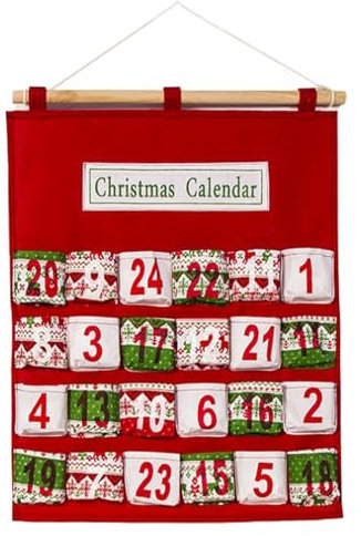 Stoff Adventskalender mit Taschen, Adventskalender zum Befüllen Stoff 2024, leerer Adventskalender zum Selbstbefüllen, 24 Taschen Stoff Weihnachtskalender zum Aufhängen Weihnachtlichen Ornament