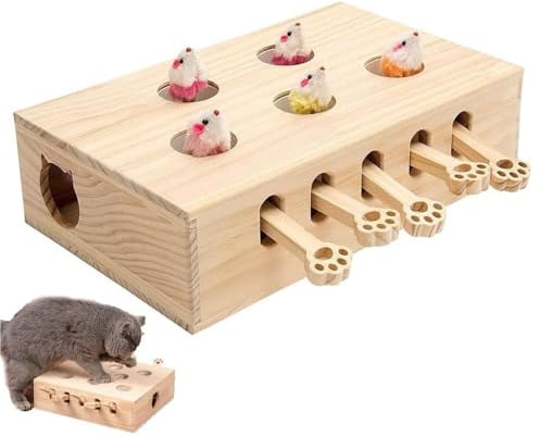 Buerfu Cat Enrichment Toys For Indoor Cats, w-hack a mole Game Cat Puzzle Toy, Safe Fun Box Paws Scratcher, Interactive Box Catch Mice Game For Cat Playing Scratching Bite