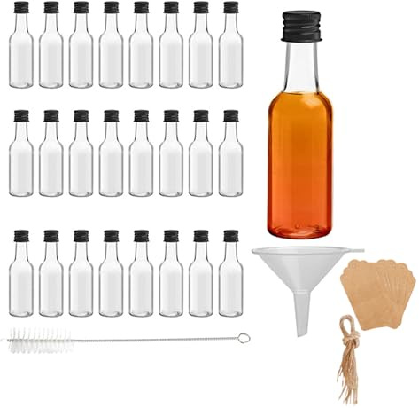 Yilceemy 25 Pezzi Mini Bottiglie Alcoliche, 50ML, bottiglia, Bottiglie Di Alcool in Miniatura, Di Plastica Da Riempire, Per Liquori, Zenzero, Per Natale, Matrimoni