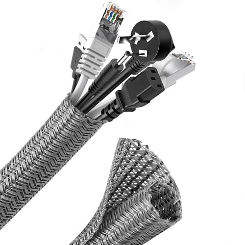 Romon 3m Kabelschlauch, 13-22mm Zuschneidbar Kabelkanal Selbstschließend, Flexibler Gewebter Kabelmantel, Spiralschlauch für TV PC Heimkino Automobilkabel, Kabelmanagement Bissfest für Hund- Grau
