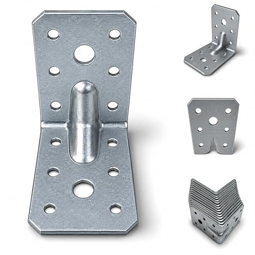 BKTechnik 60x Schwerlast Winkelverbinder 50x50x35x2 mm verzinkt mit Sicke – Lochwinkel Balkenwinkel Holzverbinder aus Stahl für Holzbau, Möbel, Regal, Dachkonstruktion, Montagewinkel Set Silber