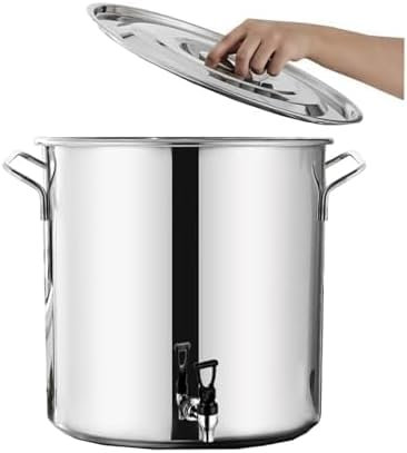 Stainless Steel Stock Pot Stock Pot With Spigot, Round Stock Pot With Soft-Touch Handles, Stainless Steel Soup Stockpot Composite Bottom 5-90L Wine Bucket,Thicken Milk Can With Tap,25 * 40cm(17L)