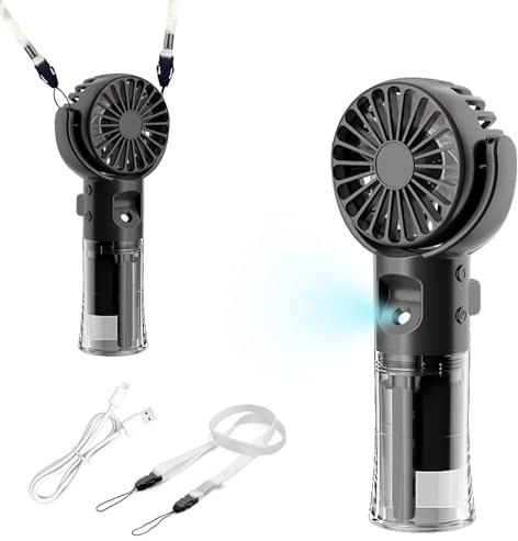 Hifot Mini Ventilateur Brumisateur Portable Silencieux Rechargeable USB Petit Ventilateur de Bureau Poche Ventilateur à Main Portatif Pliable pour Camping, Exterieur, Voyage, 4 Vitesses Noir