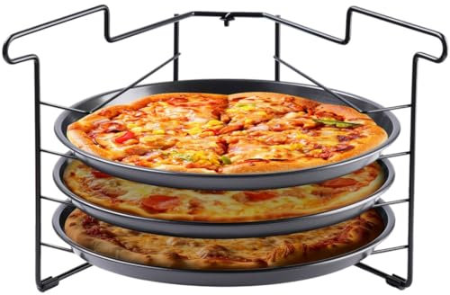 Pizza-Pfannen-Set, 3-teilig, mit faltbarem Gestell, antihaftbeschichtet, 29,5 cm, für Ofenbacken, perfekt für Pizza, Torten und Braten
