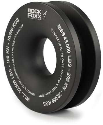 ROCKFOXX Umlenkrolle 10T Aluminium Seilwinde Snatch Block für Kunststoffseil Softschäkel Offroad Bergung Forst Flaschenzug Seilrolle Seilzug Umlenkhilfe Zugkraftverstärker