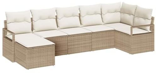 vidaXL Garten-Sofa-Set mit Kissen mit Speicher 7 pcs Beige und Creme, Gartenmöbel Set, Moderne modulare Sofas, chillige Lounge, Flexible Anordnung für die Sommerterrasse