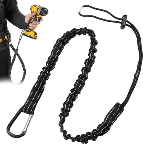 Tool Lanyard with Spring Carabiner and Adjustable Loop End,90cm-130cm Stretch Maximum Weight Limit 10KG 22.04lb,Tools Safety Tether for Working at Height Fall Protection with Shock Cord Stopper