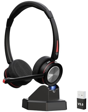 MAIRDI Cuffie wireless con microfono per PC, tempo di riproduzione 40 ore, cuffie Bluetooth 5.2 con microfono con cancellazione del rumore per ufficio, call center, squadre aziendali