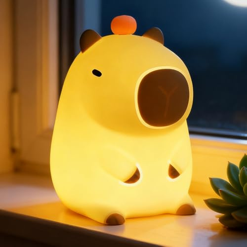 DAJASD Capybara Nachtlicht, Kawaii Capybara Lampe mit Orangen, Dimmbarkeit und Timer, Nachtlicht Kinder Silikon, Capybara Touch Control Lamp für Frauen, Teenager, Mädchen