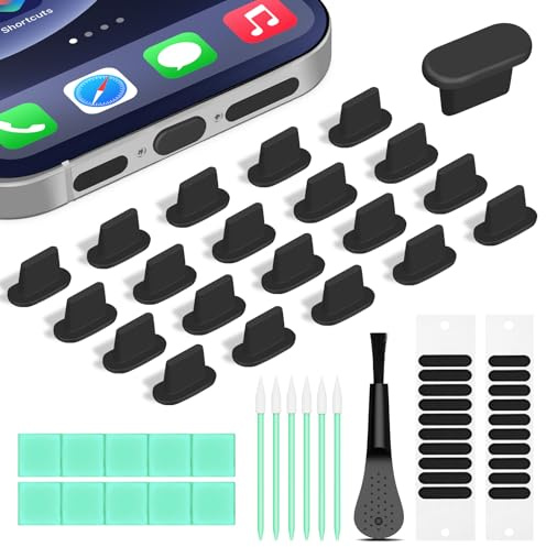 Silicone Lightning Dust Plug+Phone Speaker Cover,Anti Dust Plugs for Phone | 5-in-1 31 Pack Charging Port Cover Cleaning Kit,Lightning Port Dust Plug Compatible with Apple Phone 14,13,12,11 & Air Pods