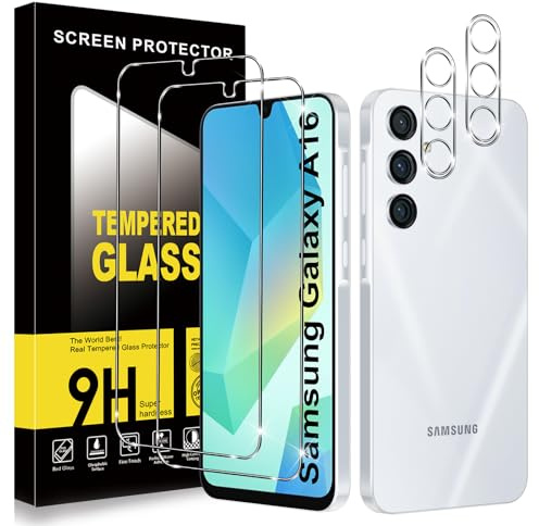 ZhuoFan Verre Trempé pour Samsung Galaxy A16, 2 Pièces Protection écran Film et 2 Pièces Caméra Arrière Protecteur, Anti-Rayures Vitre Protection, 9H Dureté, Sans Bulles, HD Transparent