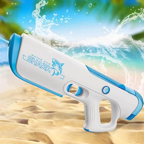MOZC Wasserpistole Elektrisch Kinder,Automatische Wasserpistole mit Automatische Wasseraufnahme, Reichweite 6-8M, Lange Akkulaufzeit für Dauerfeuer,Electric Water Gun für Pool,Strand (Shark Blue)