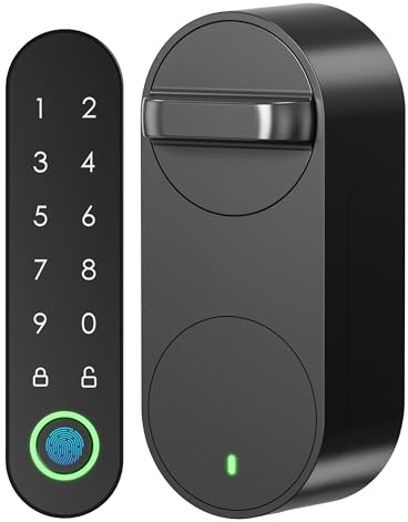 Signstek Smart Lock, Smartes Türschloss Fingerabdruck & Bluetooth – Nachrüstbarer Elektronischer Schloss Türöffner per App, Code, Smartphone, ohne Austausch des Schließzylinders (Schwarz)