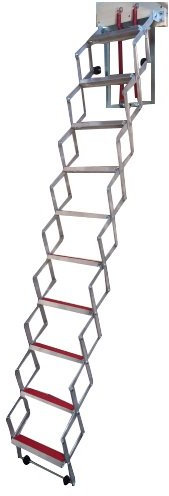 BPS Access Solutions Unique 3.05m (10') (11 Tread) Concertina Loft Ladder - Superb compact design with Rubber Coated Non Slip Treads