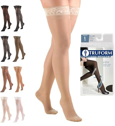 Truform Sheer Compression Stockings, 15-20 mmHg, Women's Thigh High Length, 20 Denier, Nude, Large