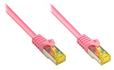 Good Connections RJ45 Ethernet LAN Patchkabel mit Cat. 7 Rohkabel und Rastnasenschutz RNS, S/FTP, PiMF, halogenfrei, 500MHz, OFC, 10-Gigabit-fähig (10/100/1000/10000-Base-T Ethernet Netzwerke) - z.B. für Patchpanel, Switch, Router, Modem - magenta, 0,15 m