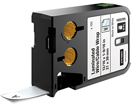 Dymo XTL Laminiertes Kabeletikett | Vinyl | selbstlaminierend 21 x 39 mm | 150 Etiketten | schwarz auf weiß