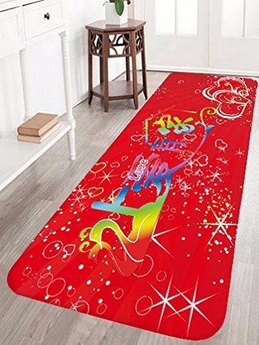 A.Monamour Chinois Rouge Amour Heureux Signification Impression Douce Flanelle Antidérapant Caoutchouc Backing Tapis De Bain Tapis pour Paillassons Décors Décoratifs 40X120cm / 16 X48