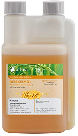 alanui Reiskeimöl für Hunde, raffiniert, 250 ml Dosierflasche