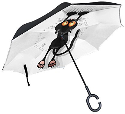 ISAOA Gro?er Regenschirm, umgekehrter Regenschirm, Winddicht, doppellagige Konstruktion, umgekehrt, Faltbarer Regenschirm f¨¹r Autoregen im Freien, C-f?rmiger Griff, Katzen-Cartoon-Regenschirm
