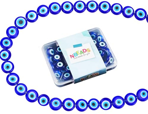 NBeads, Perline di vetro contro il malocchio, perline piatte rotonde, utilizzabili come distanziatori, realizzate a mano in vetro, per bracciali, collane, gioielli, circa 38 pezzi