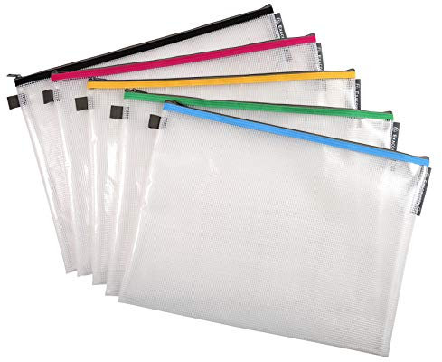 Exacompta - Réf. 34160E - Carton de 10 pochettes avec fermeture éclair ZIP - En PP souple et résistant pour ranger des fournitures, accessoires de beauté - Format à classer A3-5 couleurs assorties