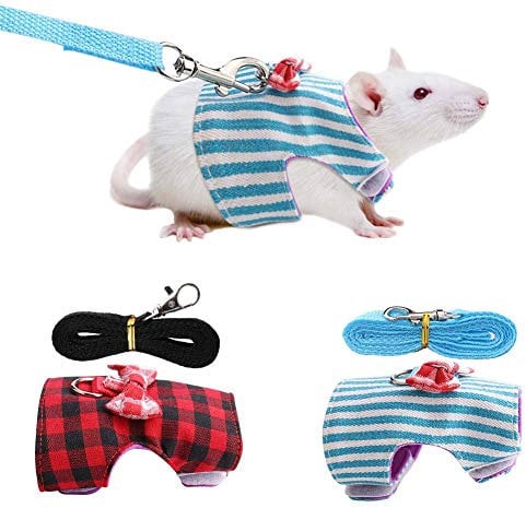 Sheens 2 x Hamster Harness and Pull Rope Small Animal Outdoor Walking Vest Chest Strap for Rabbit Squirrel Rabbit Ferret Grid Guinea Pig Red Grid + Blue Stripes (M)