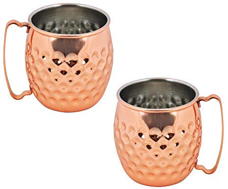 Kosma Set of 2 Stainless Steel Beer Mug | Hammered & Copper Finish Tankard | Moscow Mule Mug - 575ml
