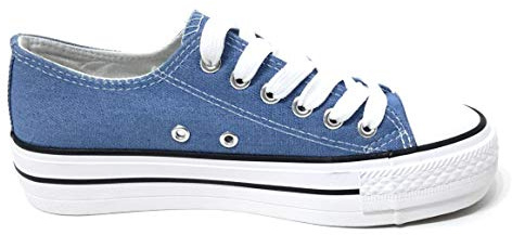Zapatillas Mujer Plataforma Deportivas Canvas de Lona Sin Marca Ni Logotipos con Suela Doble 3.5cm, Denim T.37