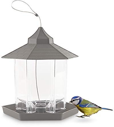 Herefun Vogelfutterspender, Vogelhaus zum Aufhängen, Futterstationen für Wildvögel, Futterautomat zum Hängen, Vogelhaus Futterhaus Natürliche Garten und Balkongestaltung (Gray)