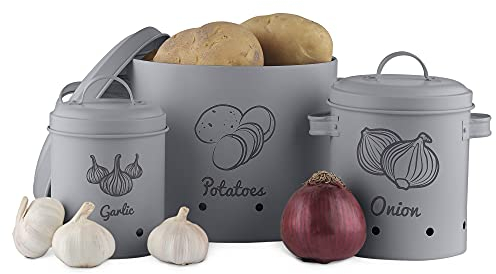 Navaris Vorratsbehälter Aufbewahrung Behälter für Lebensmittel - Vorratsdosen Set aus Eisen für Kartoffeln Zwiebeln Knoblauch - spülmaschinenfest