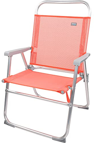 AKTIVE Klappbarer Strandstuhl, Feste Rückenlehne, 56 x 50 x 88 cm, Koralle, hoher Klappstuhl, max. Gewicht 100 kg, leichte Strandstühle, Kippschutzdübel, Beach