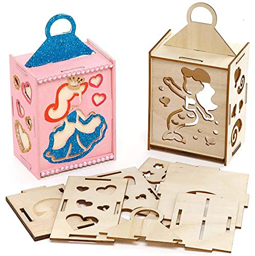 Baker Ross Meerjungfrauen-Holzlaternensets, 3er-Packung, Holz-Bastelset für Kinder, kreative Aktivitäten für Kinder zum Ausmalen, Verzieren und Ausstellen, FE195