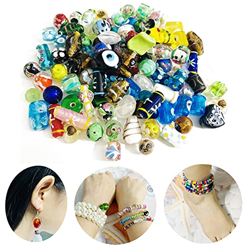 Gocelyn Lot de 80 perles en verre pour la fabrication de bijoux et loisirs créatifs - Assortiment de couleurs et formes