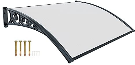 Pensilina Per Copertura In Policarbonato Alveolare Tettoia Modulabile Per Esterno Per Porte Balcone Finestre Elegante E Resistente, Trasparente (80 x 100 Cm)