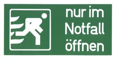 Aufkleber Schild  Nur im Notfall öffnen 148x74 mm selbstklebend Notausgang