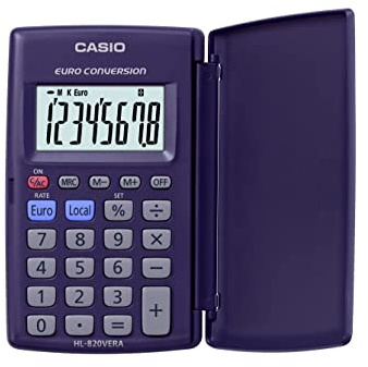Casio HL-820VER, 8-stelliger Taschenrechner mit Euro-Umrechnung, Blau