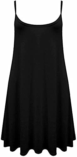 LUXE DIVA Women's Strappy Mini Dress - Sleeveless Flared Swing Vest Top | Printed/Plain Girls Cami Dress | Plus Size 8-26 | Summer Beach & Party Wear Black