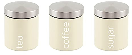 SQ Professional Stainless steel Tea Coffee Sugar Canisters Sets of 3 Tea Caddy Sets for the Kitchen Storage Pots Jars Tea and Sugar Containers (Chantilly)
